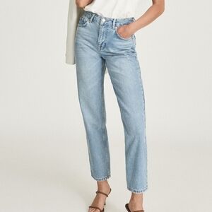 Cotton REISS Elle Jeans Straight Leg High Waist Pale Blue Light Wash 30